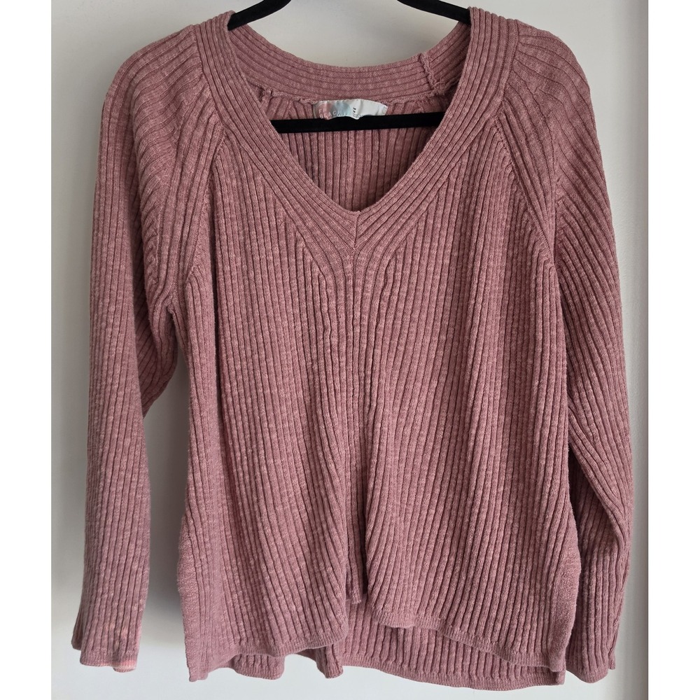 FP Beach Pullover Sweater Women's M Pink Ribbed Long Sleeve Knit Top